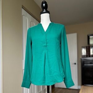 The Limited Green 1/4 Button Long Sleeve Blouse
